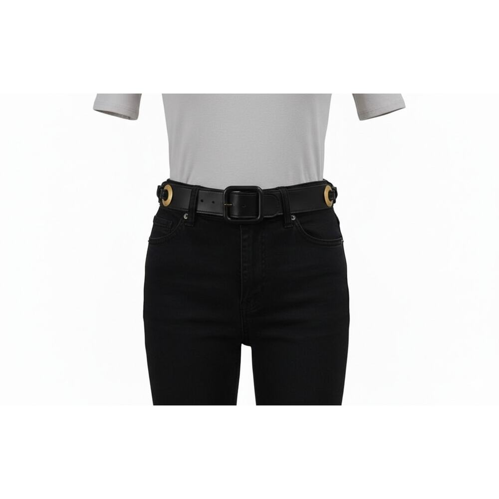 Vintage Whimsigoth Black Belt XS 24 25 Waist Gold Rivet Goth Grunge Fairycore